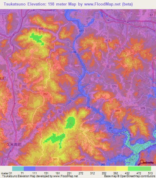 Tsukatsuno,Japan Elevation Map