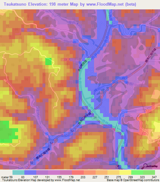 Tsukatsuno,Japan Elevation Map