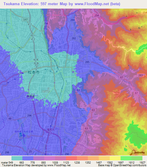 Tsukama,Japan Elevation Map