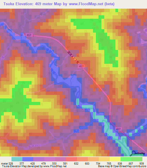 Tsuka,Japan Elevation Map