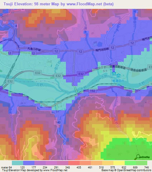 Tsuji,Japan Elevation Map
