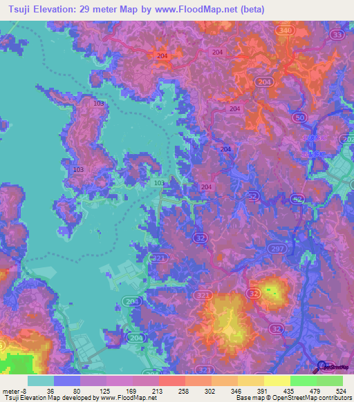 Tsuji,Japan Elevation Map