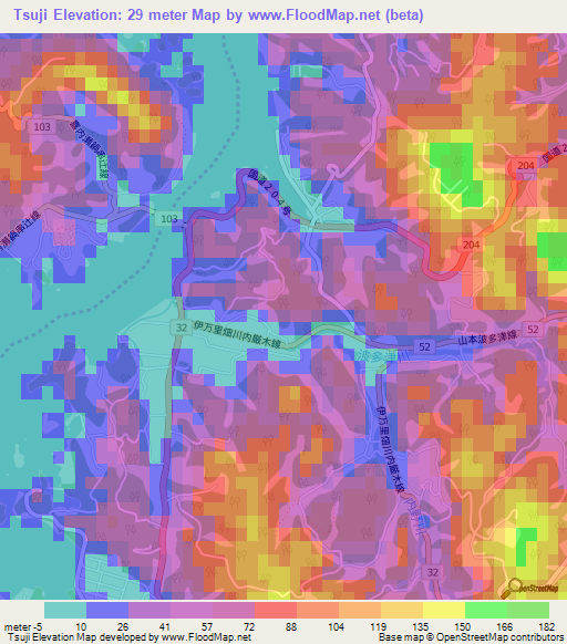 Tsuji,Japan Elevation Map