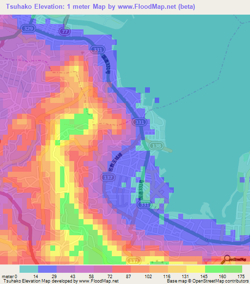 Tsuhako,Japan Elevation Map