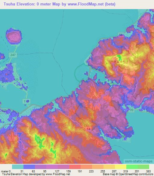 Tsuha,Japan Elevation Map