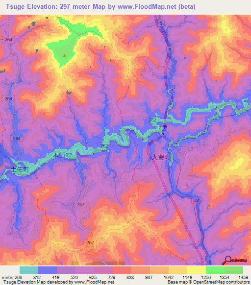 Tsuge,Japan Elevation Map