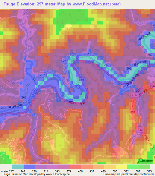 Tsuge,Japan Elevation Map
