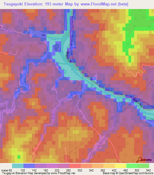Tsugayuki,Japan Elevation Map