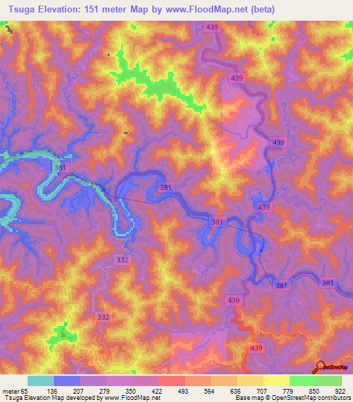 Tsuga,Japan Elevation Map