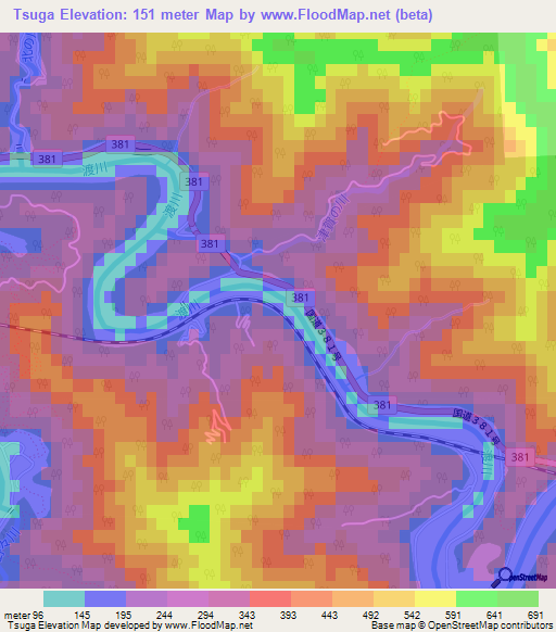 Tsuga,Japan Elevation Map