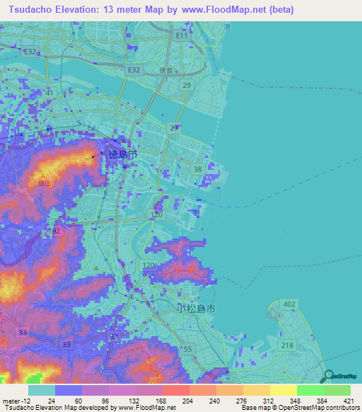 Tsudacho,Japan Elevation Map