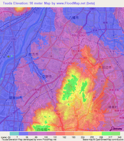 Tsuda,Japan Elevation Map