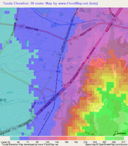 Tsuda,Japan Elevation Map