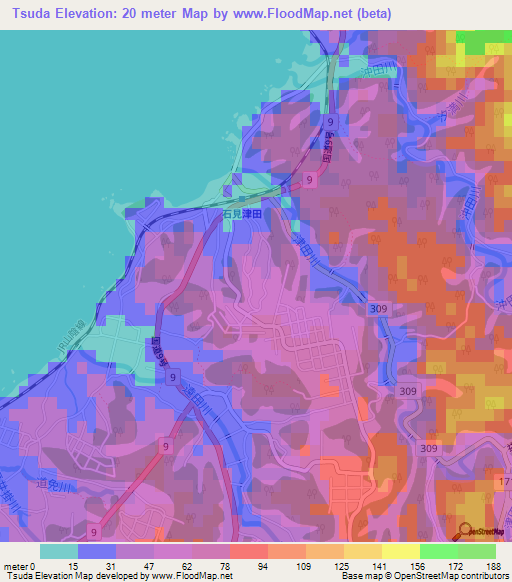 Tsuda,Japan Elevation Map