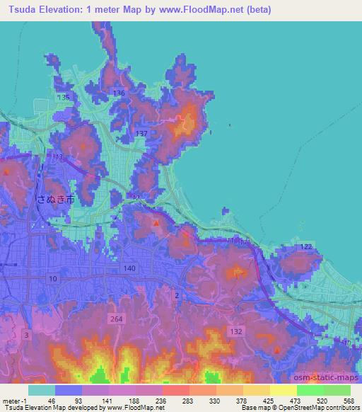 Tsuda,Japan Elevation Map