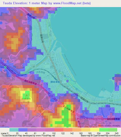 Tsuda,Japan Elevation Map