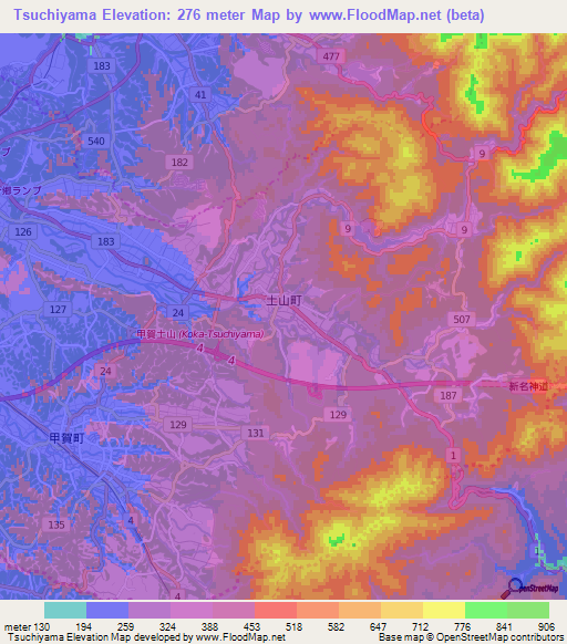 Tsuchiyama,Japan Elevation Map