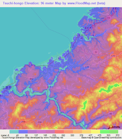 Tsuchi-hongo,Japan Elevation Map