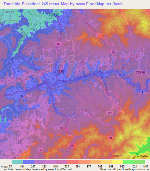 Tsuchida,Japan Elevation Map