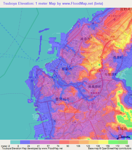 Tsuboya,Japan Elevation Map