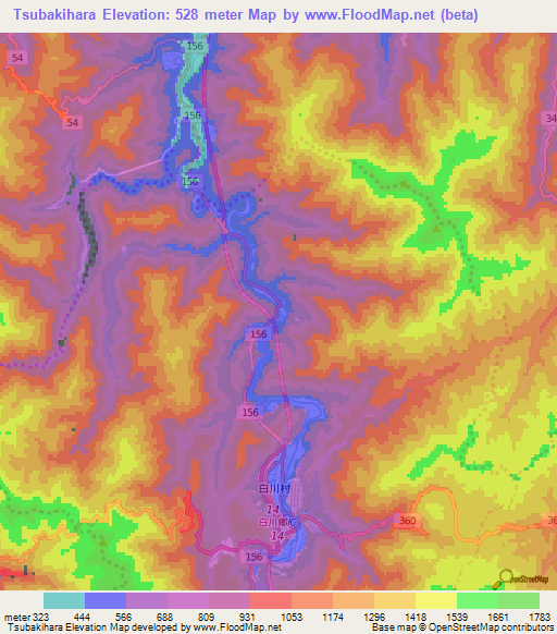 Tsubakihara,Japan Elevation Map
