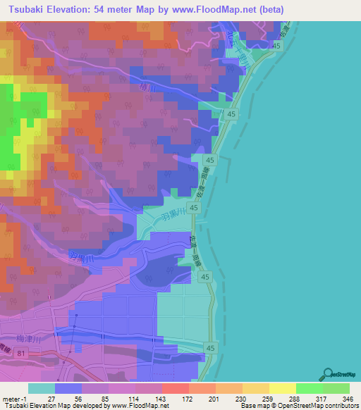Tsubaki,Japan Elevation Map