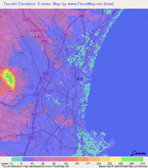 Tsu-shi,Japan Elevation Map