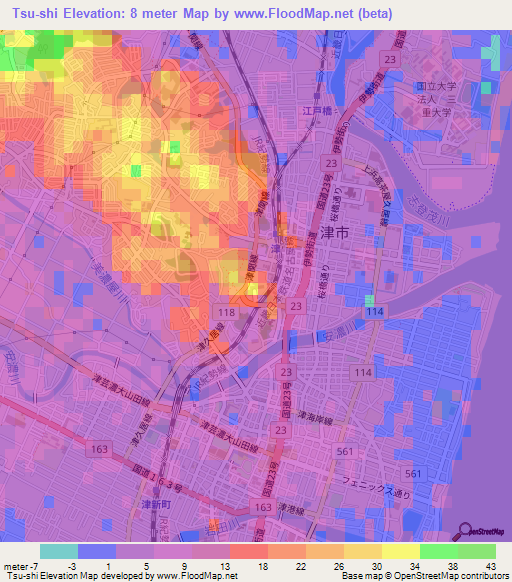 Tsu-shi,Japan Elevation Map