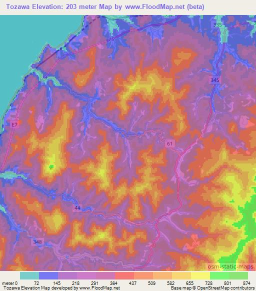 Tozawa,Japan Elevation Map
