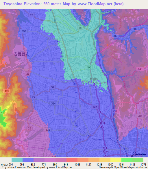 Toyoshina,Japan Elevation Map