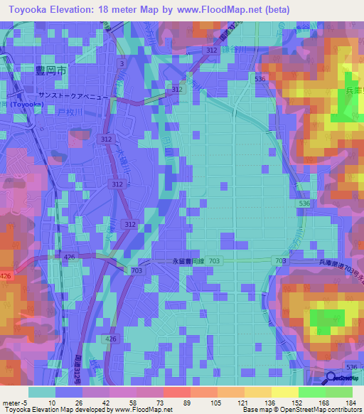 Toyooka,Japan Elevation Map