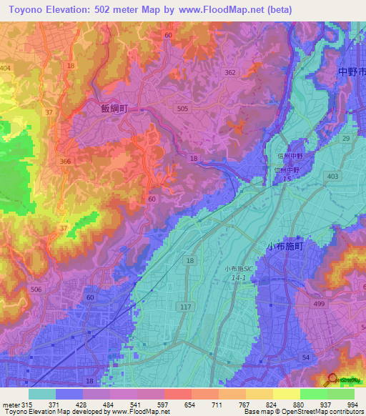 Toyono,Japan Elevation Map