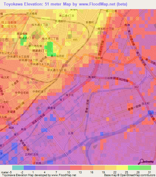 Toyokawa,Japan Elevation Map