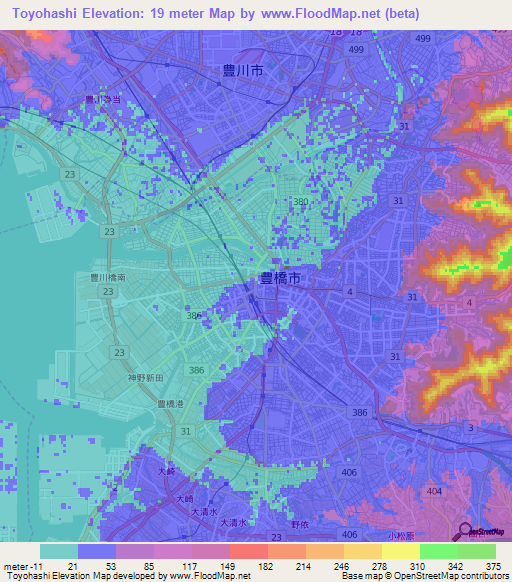 Toyohashi,Japan Elevation Map