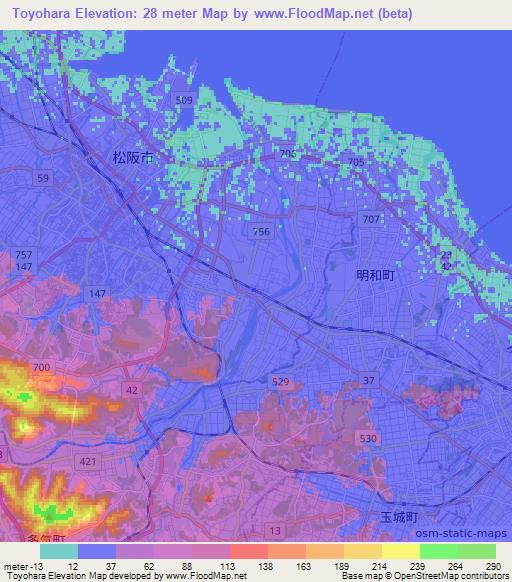 Toyohara,Japan Elevation Map