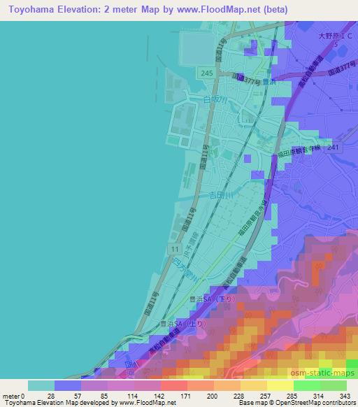 Toyohama,Japan Elevation Map