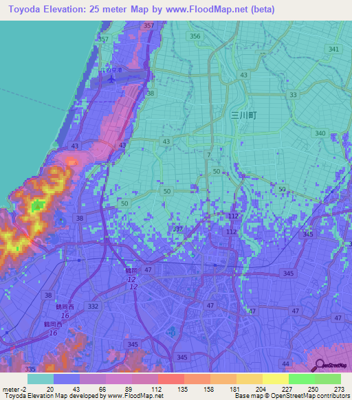 Toyoda,Japan Elevation Map
