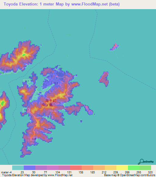 Toyoda,Japan Elevation Map