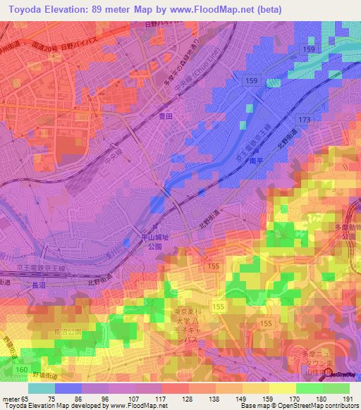 Toyoda,Japan Elevation Map