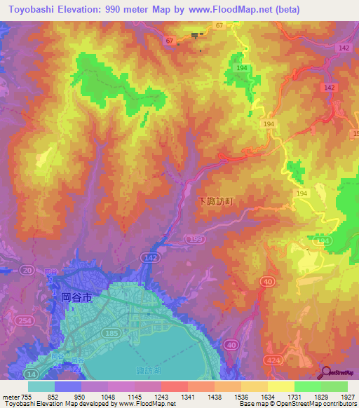 Toyobashi,Japan Elevation Map