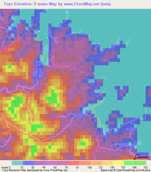 Toyo,Japan Elevation Map