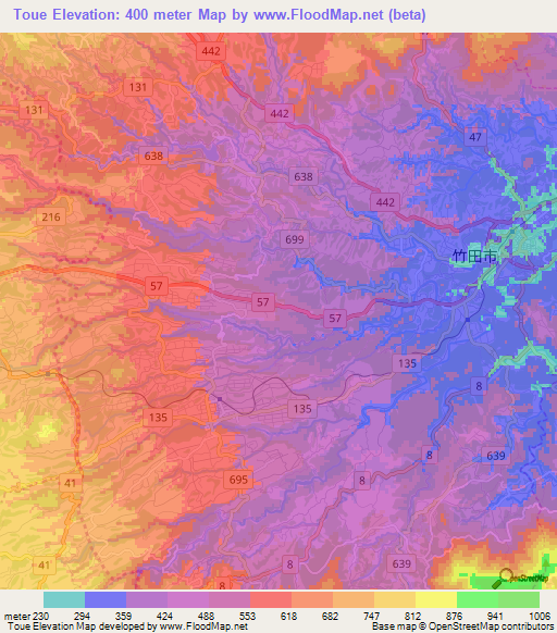 Toue,Japan Elevation Map