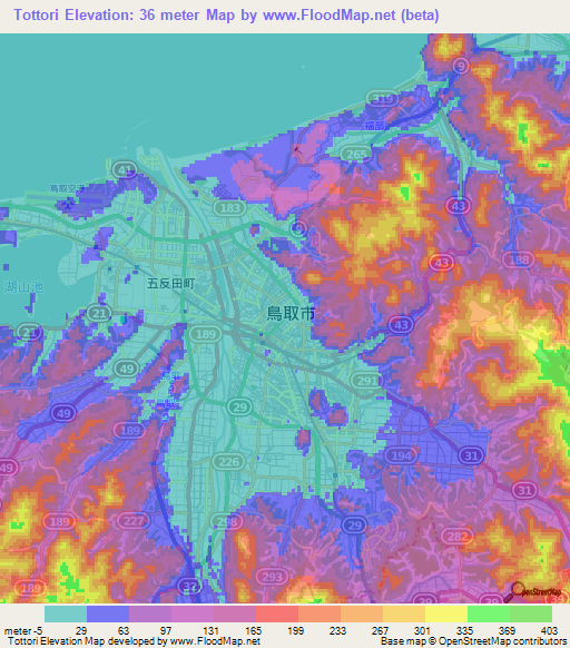 Tottori,Japan Elevation Map
