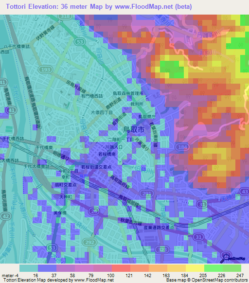 Tottori,Japan Elevation Map