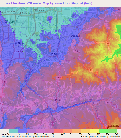 Tosa,Japan Elevation Map
