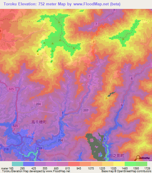 Toroku,Japan Elevation Map