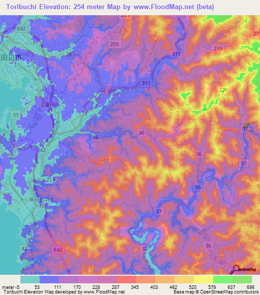 Toribuchi,Japan Elevation Map