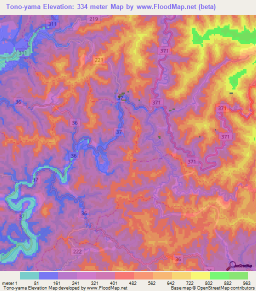 Tono-yama,Japan Elevation Map