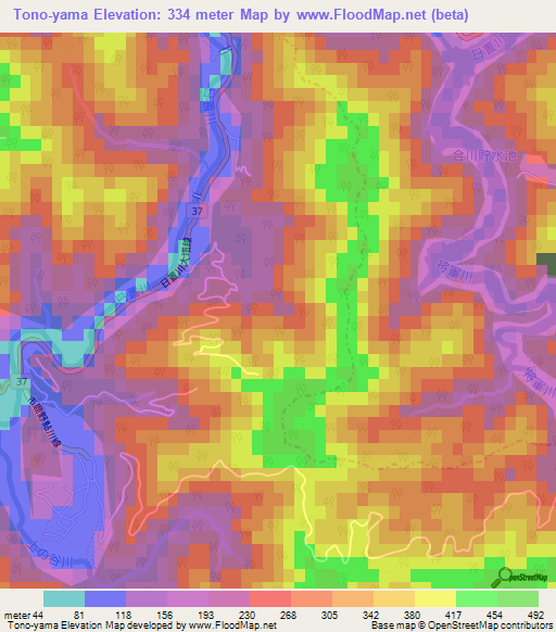 Tono-yama,Japan Elevation Map