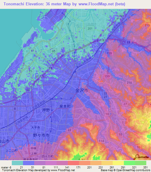 Tonomachi,Japan Elevation Map